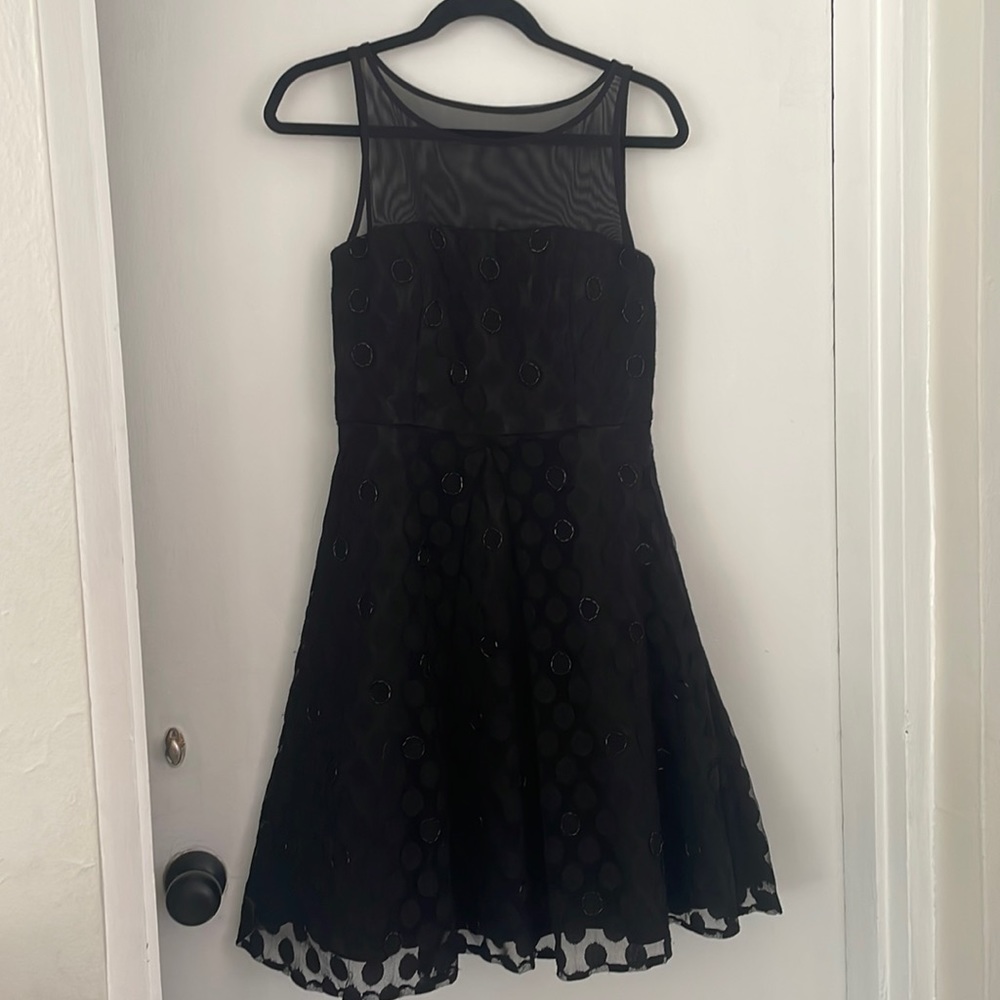 Sandra Darren Polka Dot & Sequins Overlay Party Dress